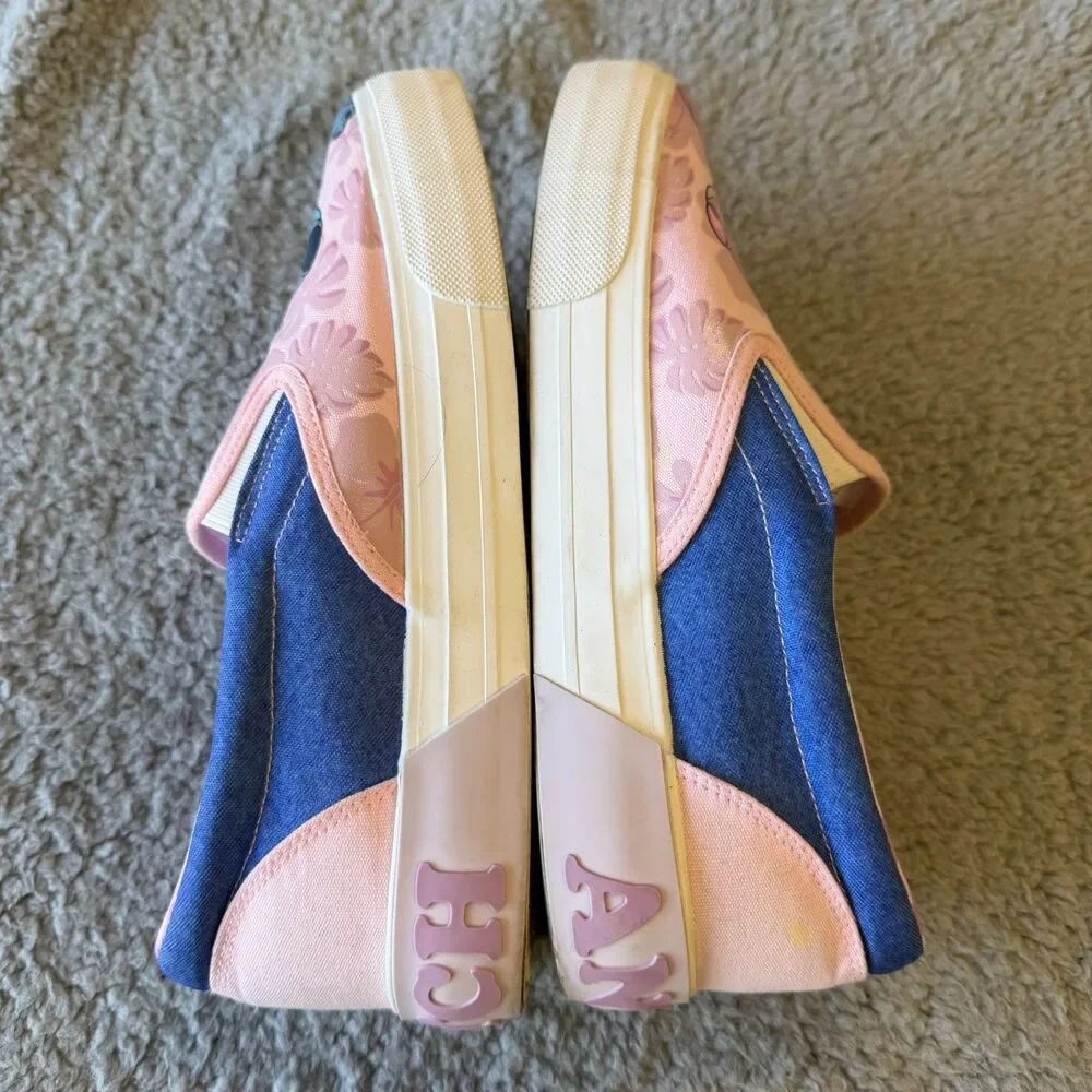 DISNEY Stitch & Angel Sneakers Womens 7 Low Top Slip-on Pink Shoes Ground Up
